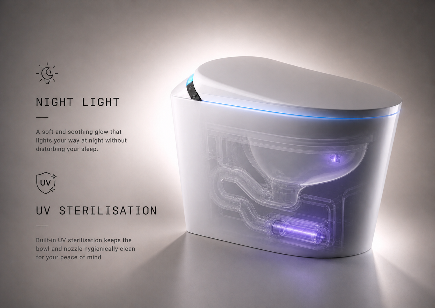Night light and UV sterilisation - soft LED with UV-C sanitisation